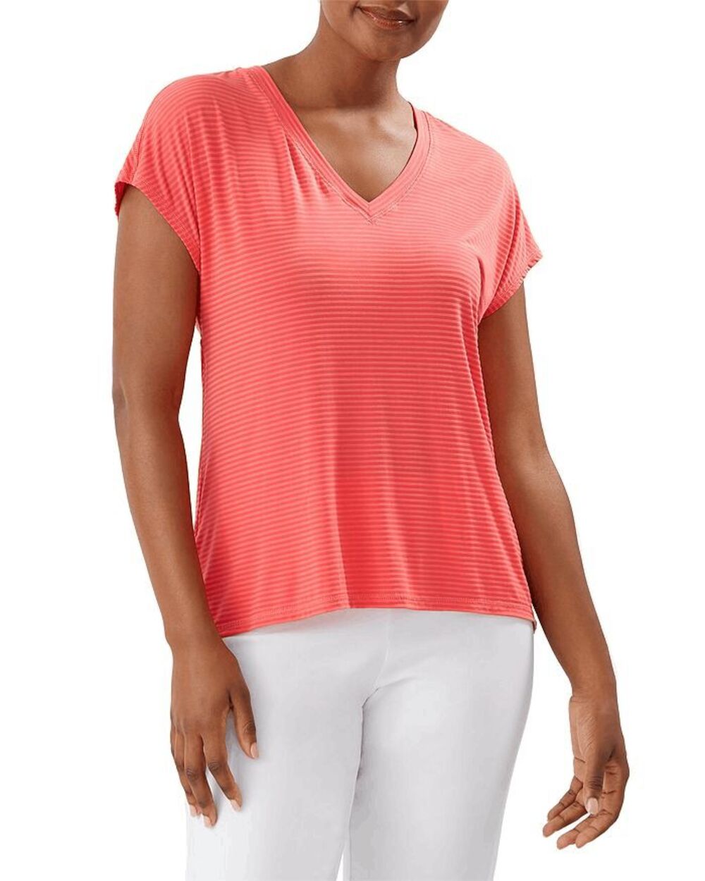 Tommy Bahama $110 IslandZone Shadow Stripe Island Top Zanzibar Red V Neck XS NWO